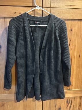 Company Ellen Tracy Charcoal Ribbed Button-Front Women's Cardigan